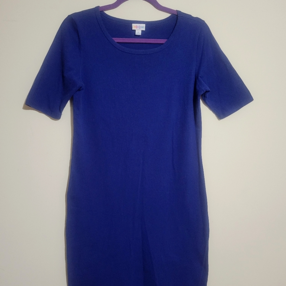 LuLaRoe, blue bodycon midi dress, size M